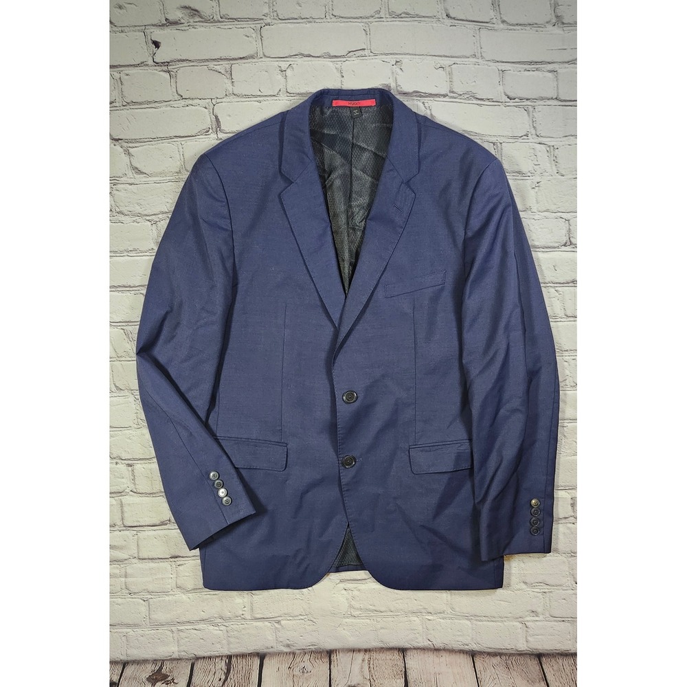 Hugo Boss Hugo Mens Navy Blue 100% Wool 2 Button Blazer Sport Coat Size 42R